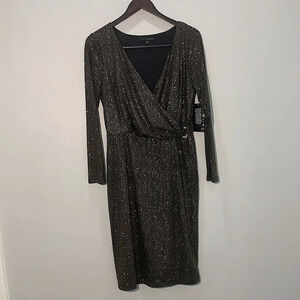 NWT SANGRIA long sleeve black dress with  gold shimmer size 10 knee length.